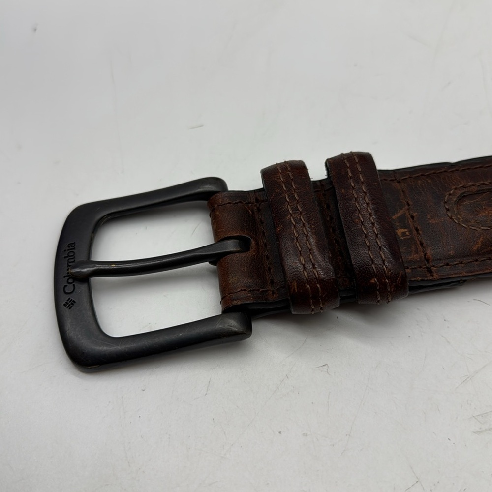 Columbia Classic Brown Leather Belt with Dark Grey Finish Buckle Size 34/85